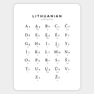 Lithuanian Alphabet Chart, Lithuania Language Chart, White Magnet